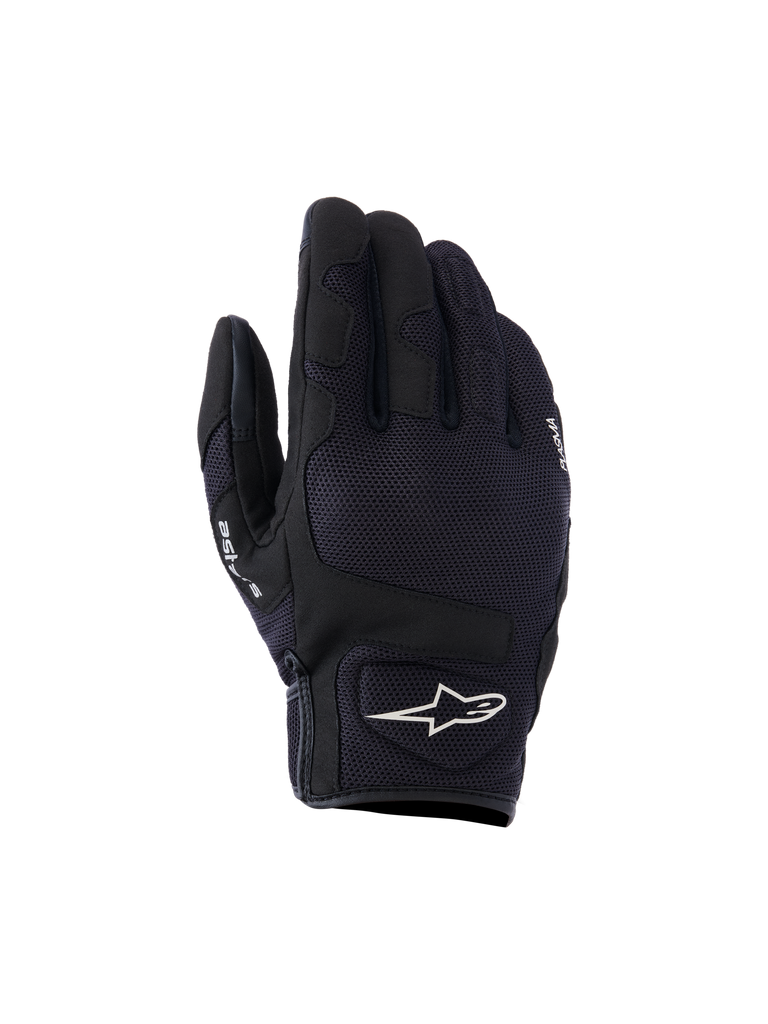 Alpinestars Ignite Gloves, Urban Motorcycle Gloves, Black, featuring a breathable mesh upper, NUCLEON PLASMA knuckle protection, and a white Alpinestars star logo on the cuff.