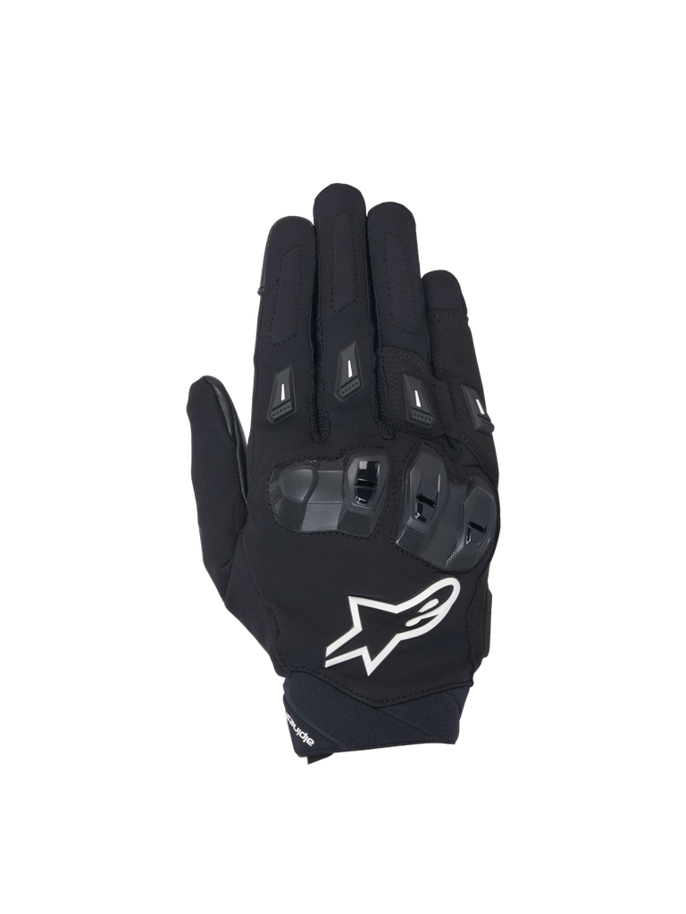 Alpinestars SP X 3 Gloves, men's motorcycle racing gloves in black and white with TPU knuckle protection and mesh panels.