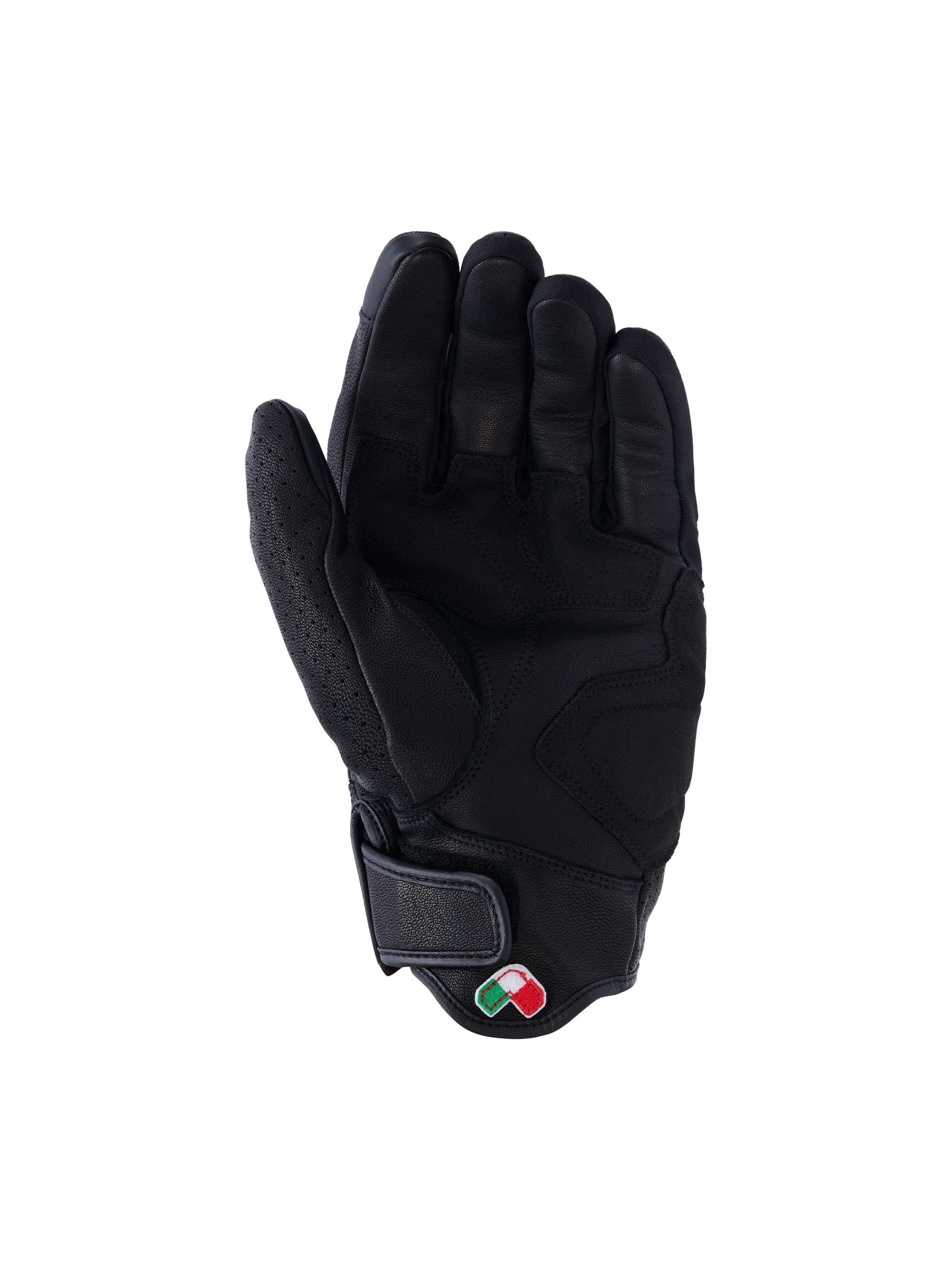 Alpinestars Mustang V3 Leather Gloves, Black, Palm View, premium goat leather construction with reinforced grip zones, short cuff with hook and loop closure and small embroidered logo patch, urban motorcycle protective gear