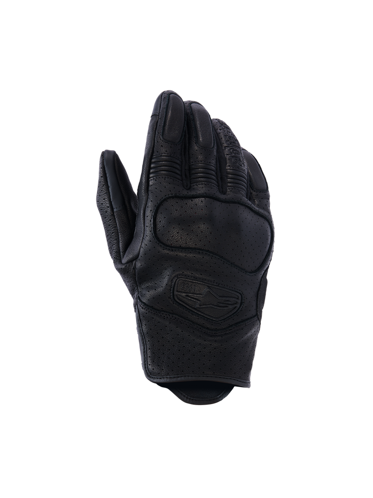 Alpinestars Mustang V3 Leather Gloves, Motorcycle Gloves, Black, perforated goat leather construction, integrated NUCLEON PLASMA knuckle protection, short cuff design for urban riding
