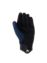 Alpinestars Tracker Gloves, palm view, Dark Blue and Black, featuring reinforced synthetic suede palm, short cuff with hook-and-loop closure, and small tricolor logo detail, urban motorcycle gear