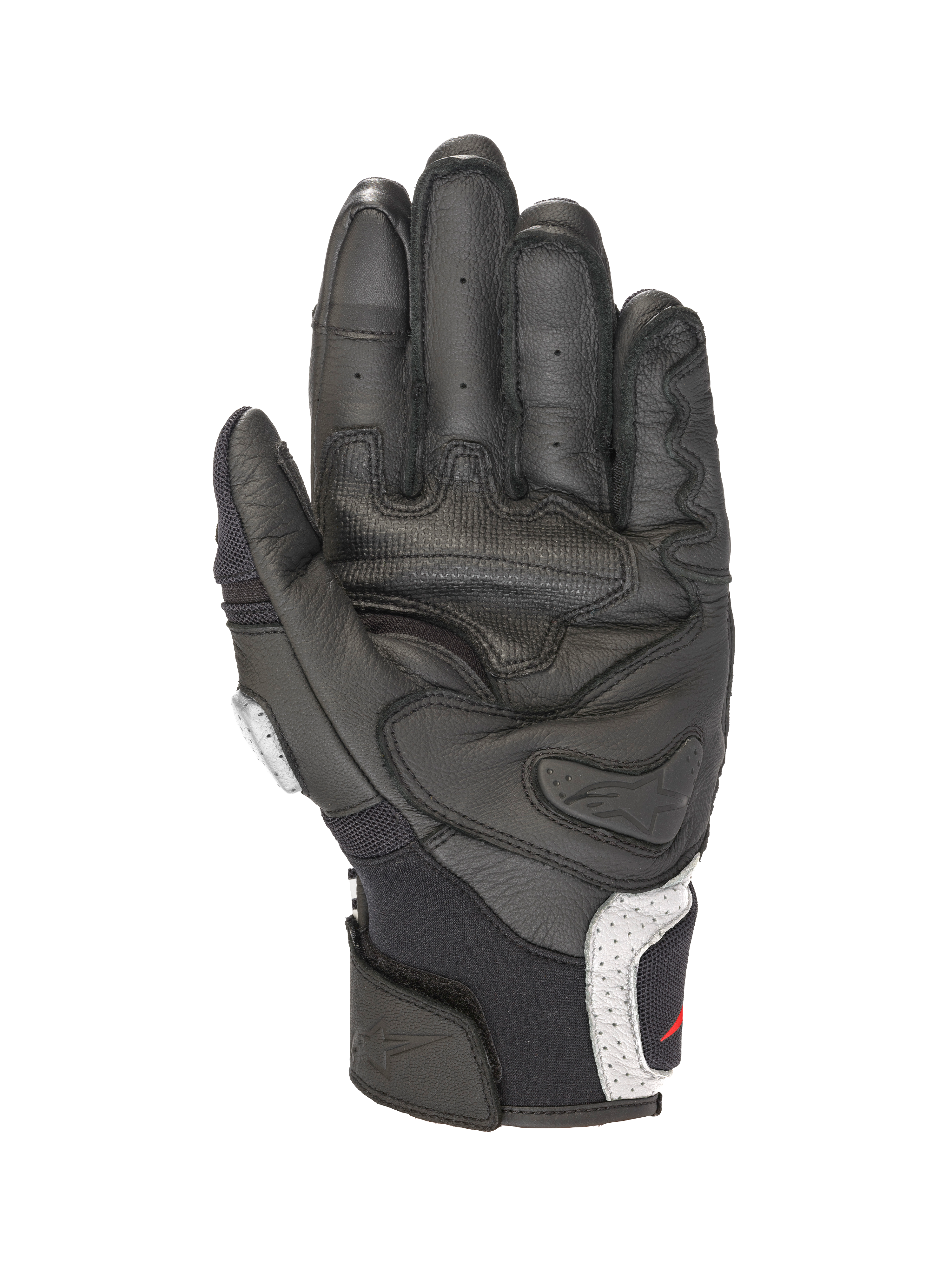 Alpinestars SPX AC V2 Gloves, short-cuff motorcycle riding gloves, Black with white and red accents, CE-certified leather and mesh construction with palm reinforcement