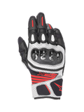 Alpinestars SPX AC V2 Gloves, Men's Motorcycle Racing Gloves, Black, White and Red Fluorescent, CE Certified with carbon knuckle protection and perforated leather mesh construction