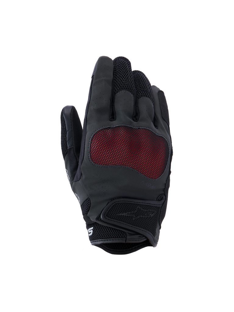 Alpinestars Stella Mogress Airflow Gloves, Women's Motorcycle Gloves, Anthracite Black and Red, features NUCLEON PLASMA knuckle protection with a red mesh overlay, laser-perforated backhand, 3D mesh inserts on fingers and cuff, short cuff with hook and loop closure, breathable urban riding design