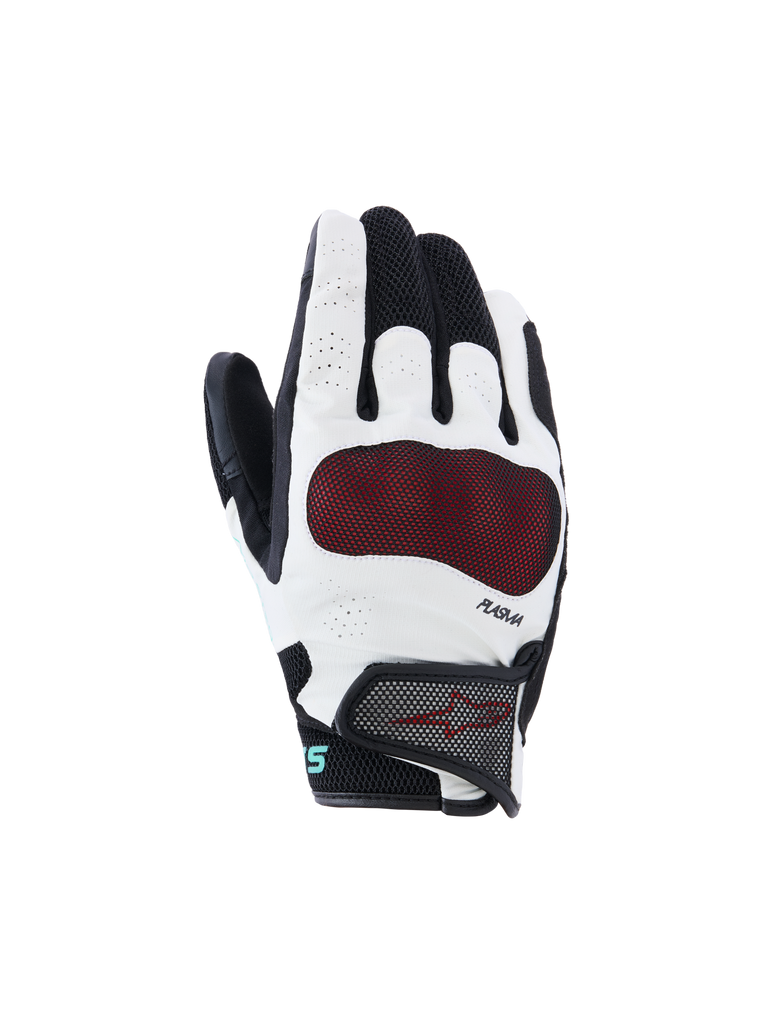 Alpinestars Stella Mogress Airflow Gloves, Women's Motorcycle Gloves, Black and White with Red Knuckle Guard, Breathable 3D Mesh and Perforated Construction, PLASMA Technology, Short Cuff Urban Riding Design