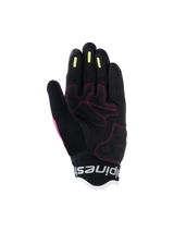 Alpinestars Woman Stella Mogress Airflow Gloves, Urban Motorcycle Gloves, Fading Coral Black, detailed palm view featuring pink stitching, yellow silicone grip stripes on fingers, and breathable mesh construction.