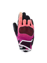 Alpinestars Stella Mogress Airflow Gloves, Women's Motorcycle Gloves, Fading Coral and Black with white trim, featuring a ventilated textile backhand, laser-perforated finger panels, and a protective short cuff for urban riding.
