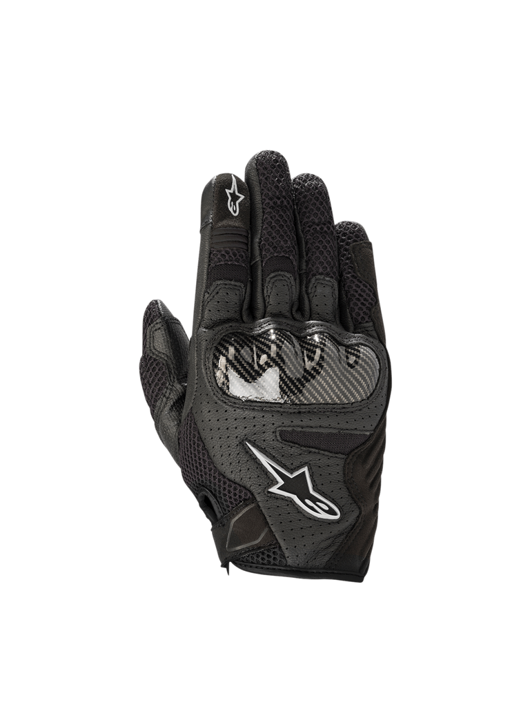 Black Alpinestars Stella SMX1-Air V2 women's motorcycle gloves with perforated leather and hard knuckle protection.