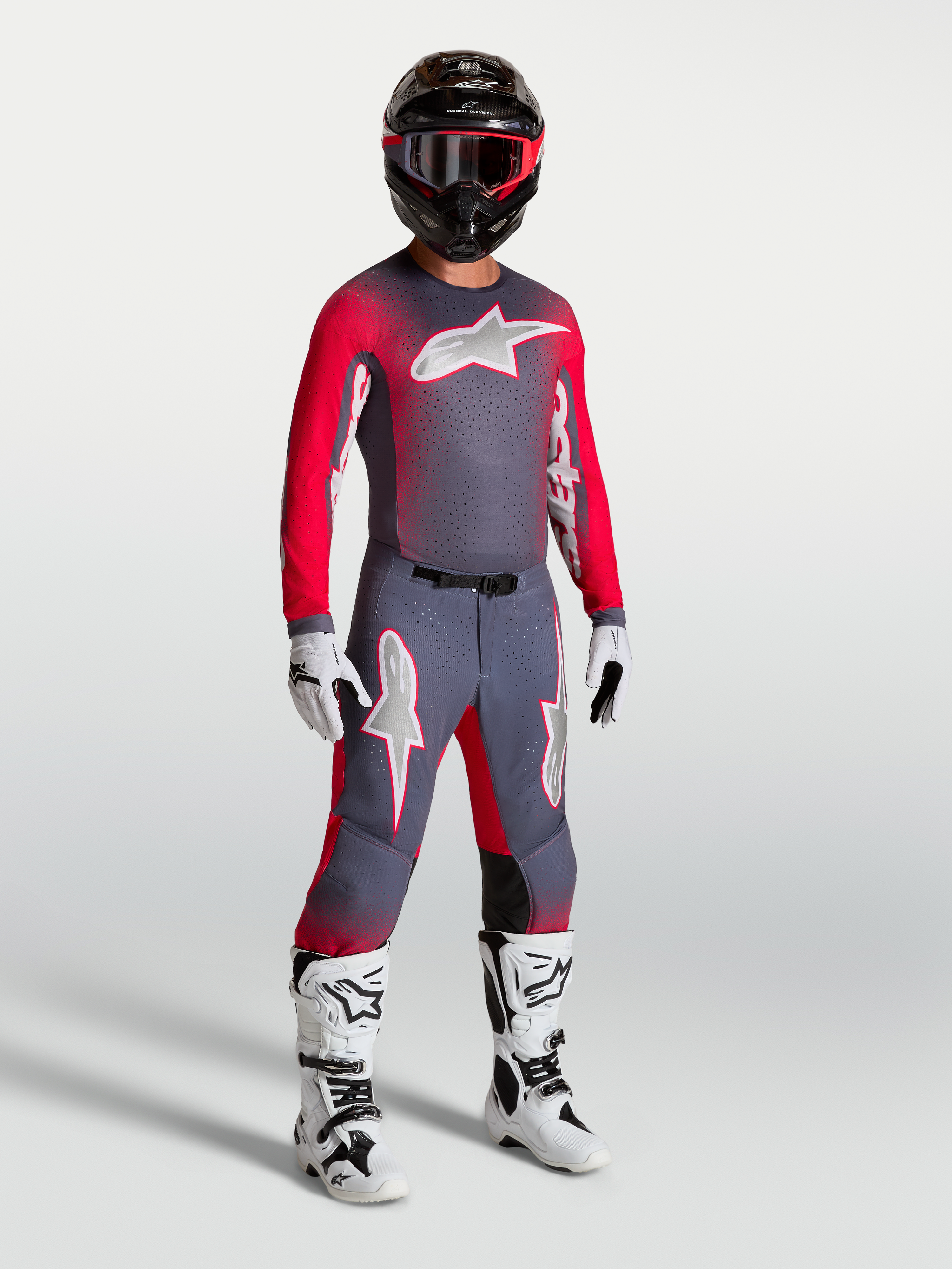 Alpinestars Supertech Hiten AFD Pants AND Supertech Hiten AFD Gear Set, Motocross Racing Gear, Men, Graystone and Red Fluo.