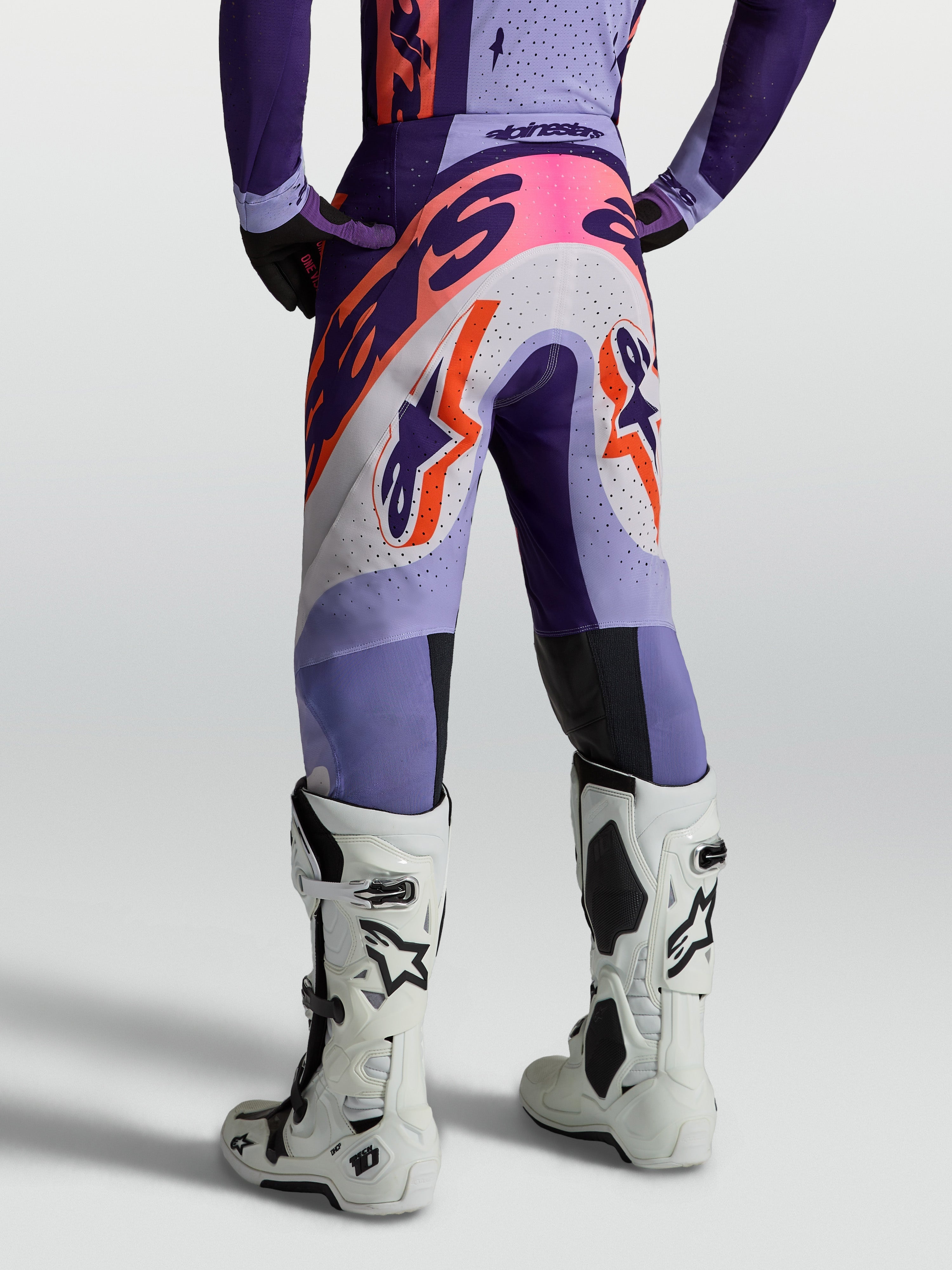Alpinestars Supertech Dyna Motocross Pants, Man, Light Violet and Deep Purple, breathable stretch ripstop with athletic fit.