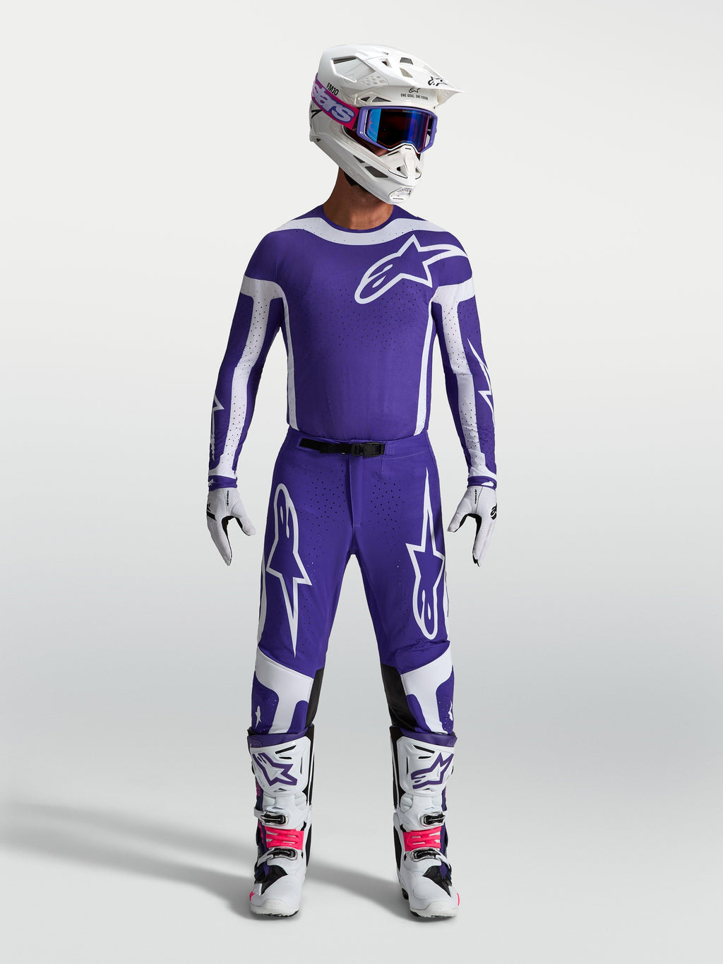 Alpinestars Supertech Vesta Pants, Men's Motocross Pants in Deep Blue and White, featuring an athletic fit and rip-stop fabric.
