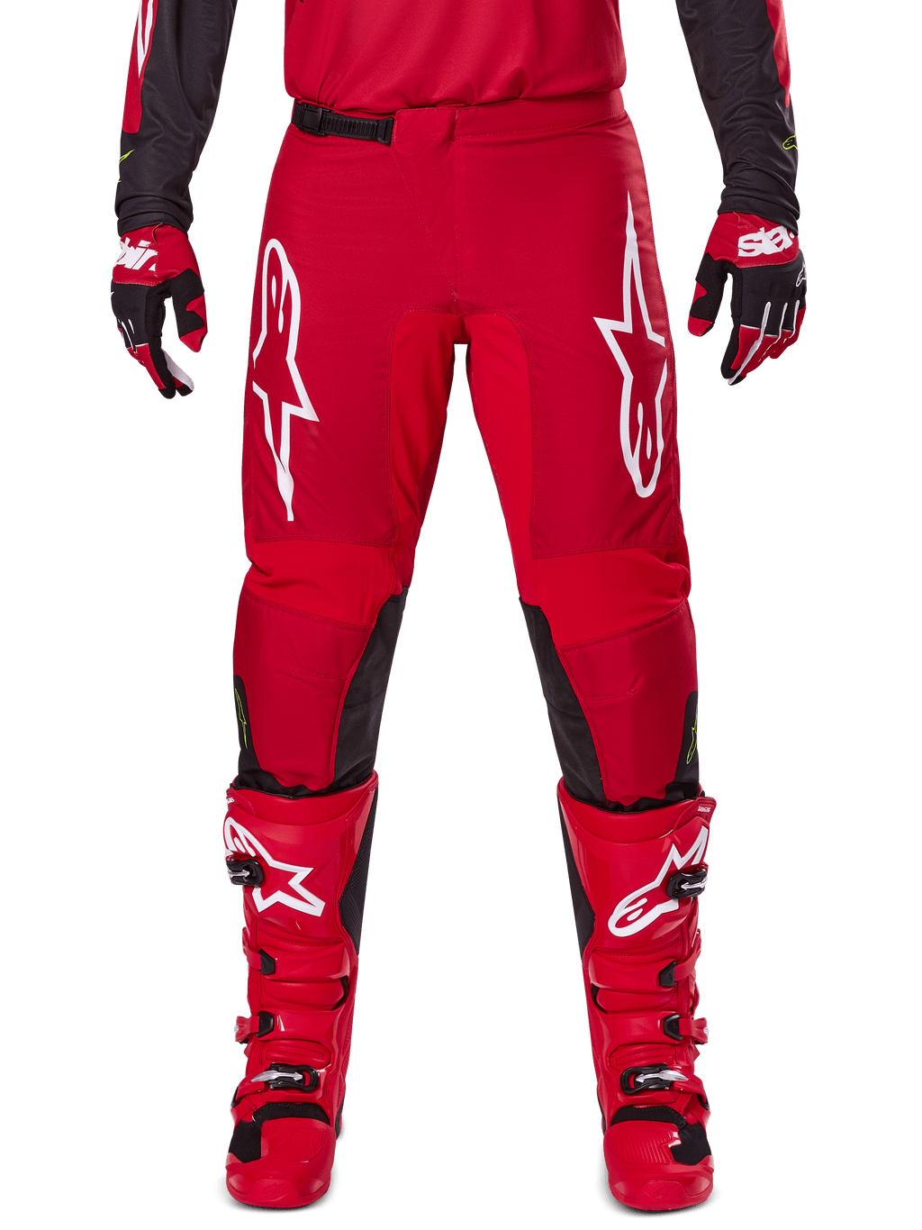 Alpinestars 2025 Fluid Haul Pants and Gear Set, Motocross Outfit, Red and Black, featuring large white logos and athletic fit.
