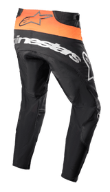 Alpinestars 2023 Techstar Sein Pants, Motocross Pants, Black and Hot Orange, rear view showing bright orange waist panel with black logo, large white Alpinestars branding across the seat, and reinforced textile construction for off-road racing.