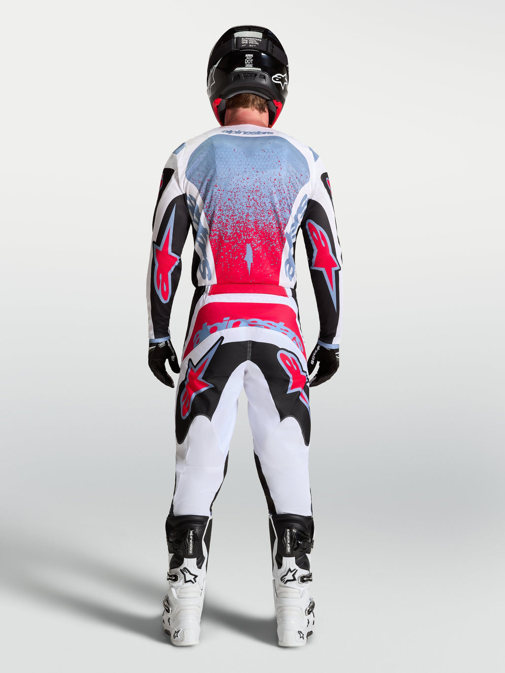 Alpinestars Fluid Drag Pants, Motocross Gear, Men, Black and White with Red Fluo, ergonomic 3D pattern construction.
