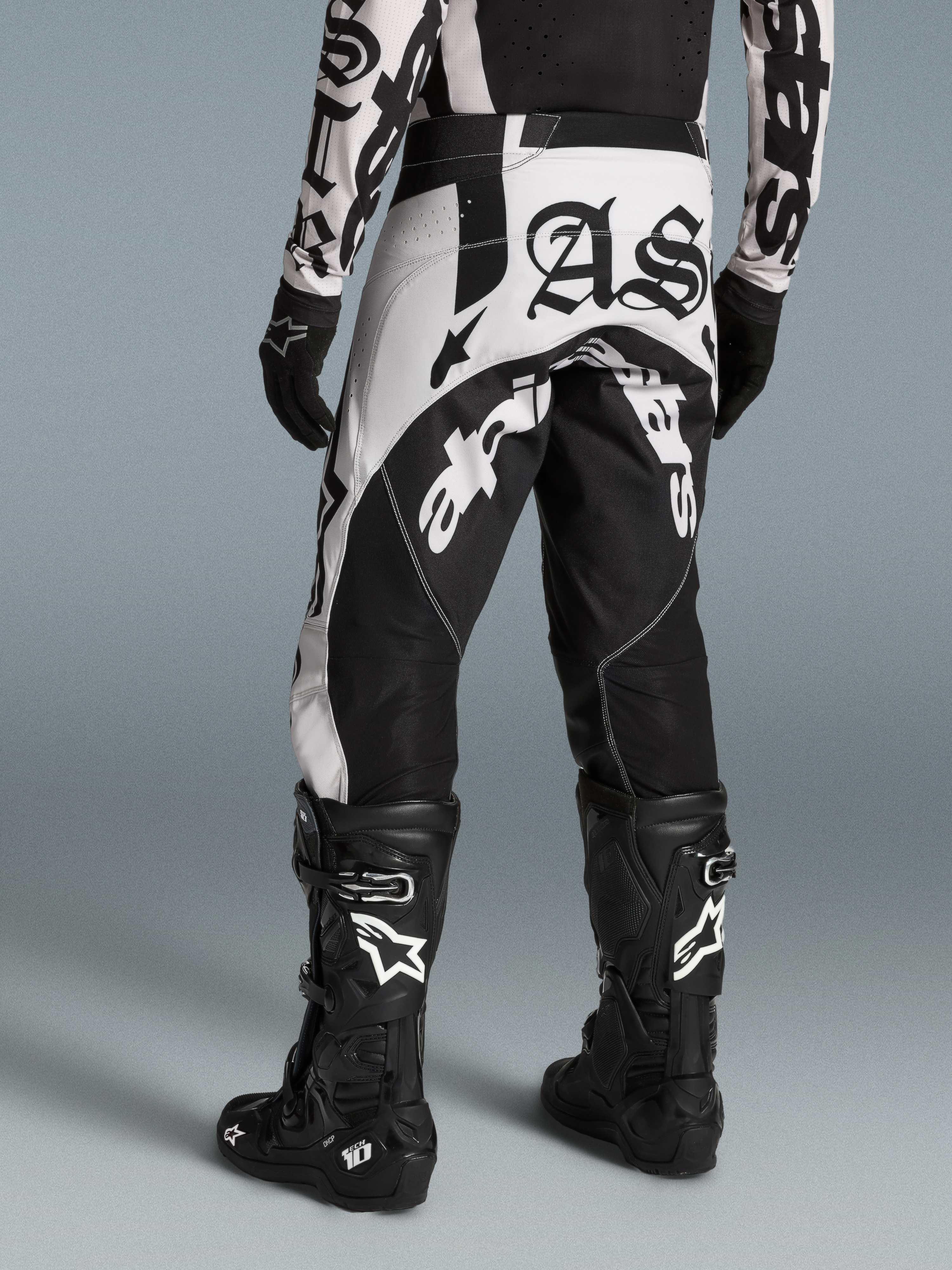 Alpinestars Limited Edition Techstar Wolf Dust Pants, Men's Motocross Racing Pants, Black and White, ergonomic race fit.