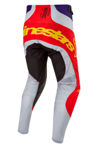 Alpinestars 2024 Techstar Ocuri Pants, Motocross Pants, Hot Orange Purple and Black, rear view featuring bold yellow branding across the seat, black reinforced panels, and light grey ventilated legs