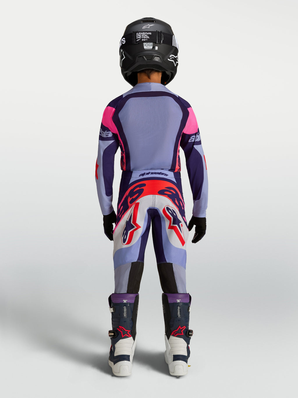 Alpinestars Youth Supertech Dyna Pants, Motocross Racing, Youth, Light Violet and Purple, back view on rider.