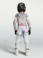 Alpinestars Youth Fluid Lone Pants in Gray Camo and White, motocross racing gear for young riders, back view.