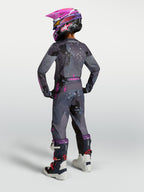 Alpinestars Youth Fluid Lone Jersey, Motocross Racing Apparel, Gray Camo and Purple, Rear View on Young Rider.