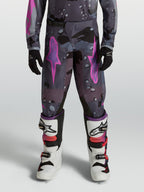 Alpinestars Youth Fluid Lone Pants in gray camo and purple, durable 600D polyfabric gear for off-road motocross.
