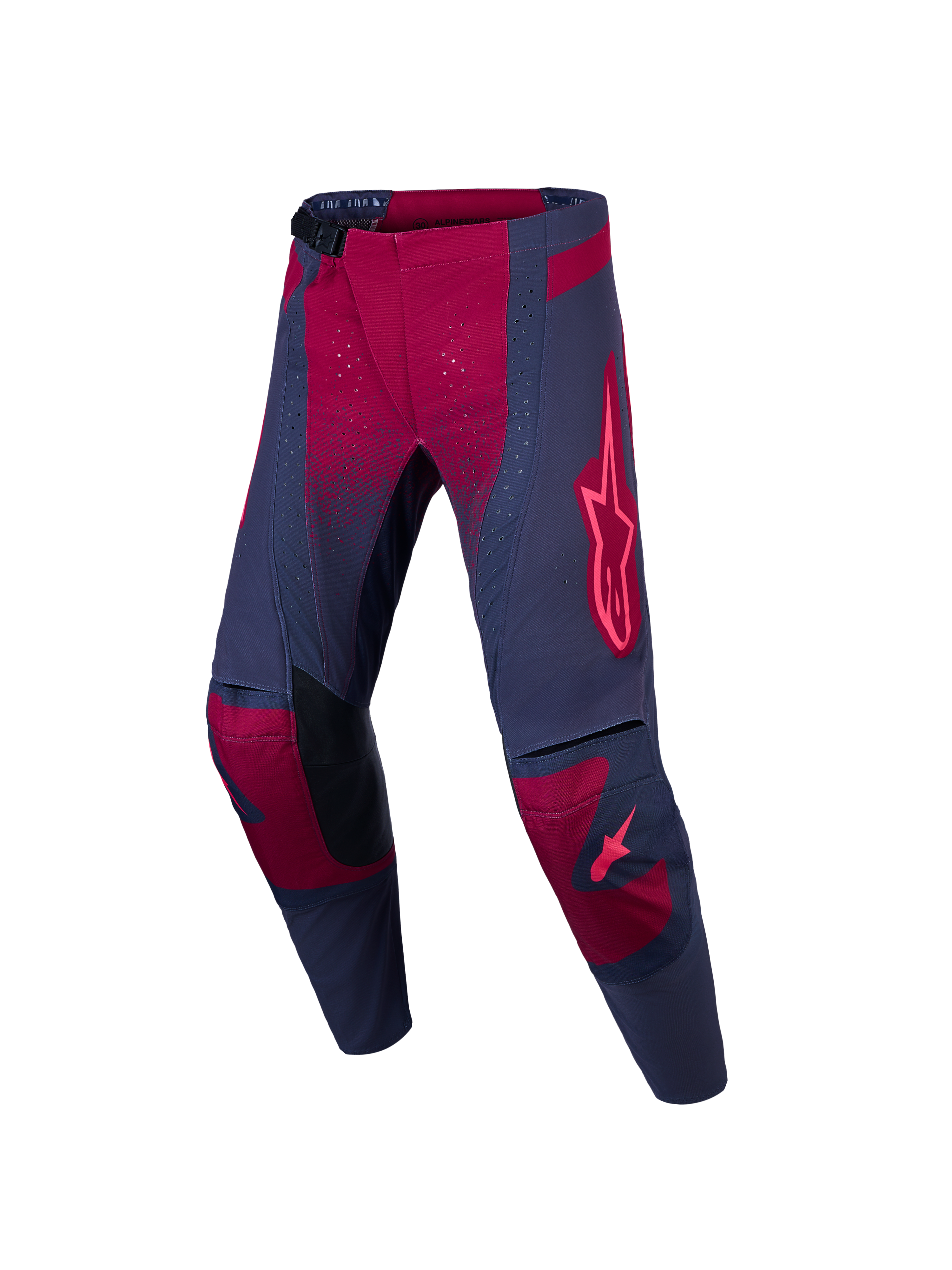 Alpinestars Stella Techstar Swan Pants, women's motocross gear, gray and crimson red with perforated airflow panels.