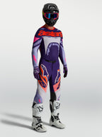 Alpinestars Supertech Dyna Gear Set, purple and pink fluo men's motocross racing outfit with athletic fit mesh.