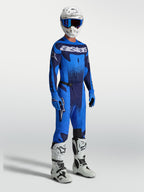 Alpinestars Techstar Swan Jersey and Gear Set, Men's Motocross outfit in UCLA Blue and Deep Blue with white boots.