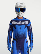 Alpinestars Techstar Swan Jersey, Blue and Deep Blue motocross racing jersey with ergonomic performance fit.