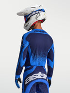 Alpinestars Techstar Swan Jersey, Blue and Deep Blue Motocross Gear for men with breathable laser-cut perforations.