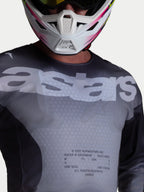 Alpinestars Racer Amber Jersey, Men's Motocross Jersey, Gray and Black, breathable polyfabric with stretch mesh panels.