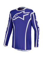 Alpinestars Fluid Apex V2 Jersey, deep blue and white men's motocross top with moisture-wicking polyfabric.