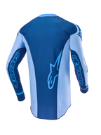 Alpinestars Limited Edition Techstar Steeler Jersey, Motocross Gear, Rear View in Sapphire Blue and Light Blue.