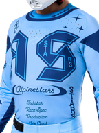 Alpinestars Limited Edition Techstar Steeler Jersey, sapphire blue motocross top with laser-cut vents and race-spec graphics.