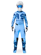 Alpinestars Limited Edition Techstar Steeler Jersey, sapphire blue men's motocross gear set with matching pants and helmet.