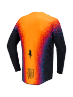 Alpinestars Limited Edition Supertech Black Hole Jersey, back view of black motocross jersey with orange and red splatter graphics.