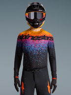 Limited Edition Supertech Black Hole Jersey, Motocross Racing Jersey, Black with Orange Blue Pink Splatters, Premium Performance Apparel, Moisture-Wicking Fabric
