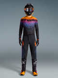 Limited Edition Supertech Black Hole Gear Set, Full Motocross Outfit, Black with Orange Purple and Blue Splatter Design, Complete Racing Kit including Helmet Jersey Pants Gloves and Boots, Alpinestars Premium Protection Gear