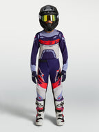 Alpinestars Youth Supertech Dyna Jersey in purple and white, kids' motocross gear set for racing performance.