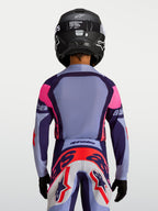 Alpinestars Youth Supertech Dyna Jersey, purple and pink motocross jersey, breathable race-fit construction, rear view.
