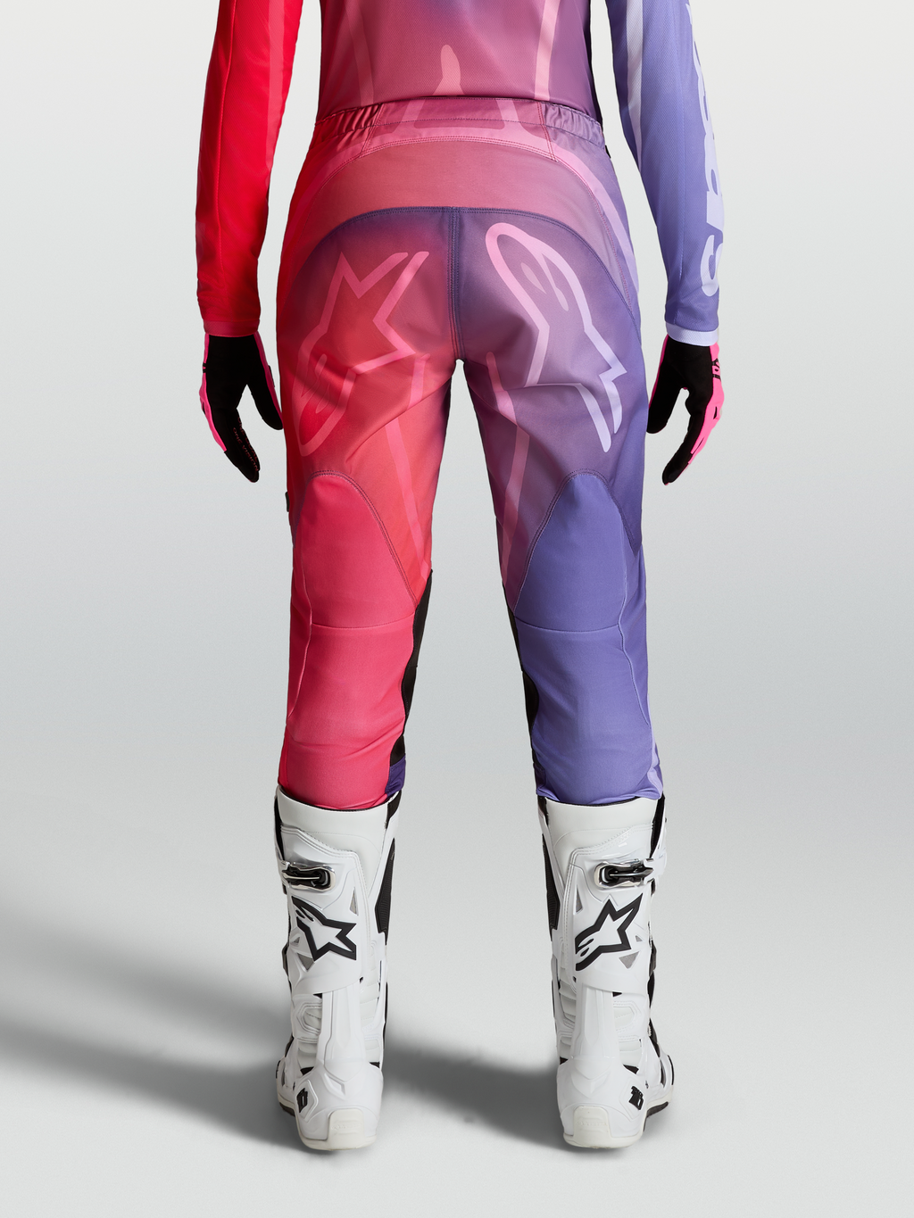 Alpinestars Stella Fluid Kepler Pants, women's purple and rouge red motocross pants with pre-curved ergomonic fit.