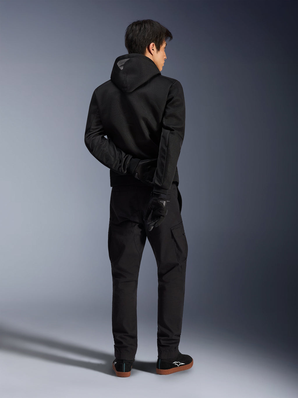 Alpinestars Chrome Superairflow Hoodie, Black Men's Mesh Riding Jacket, rear view with 3D mesh for urban commuting and sport.