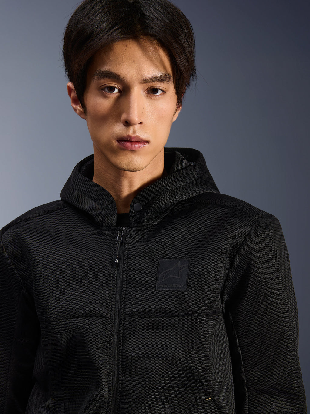 Alpinestars Chrome Superairflow Hoodie, Men's Black technical mesh motorcycle hoodie for casual riding and commuting.