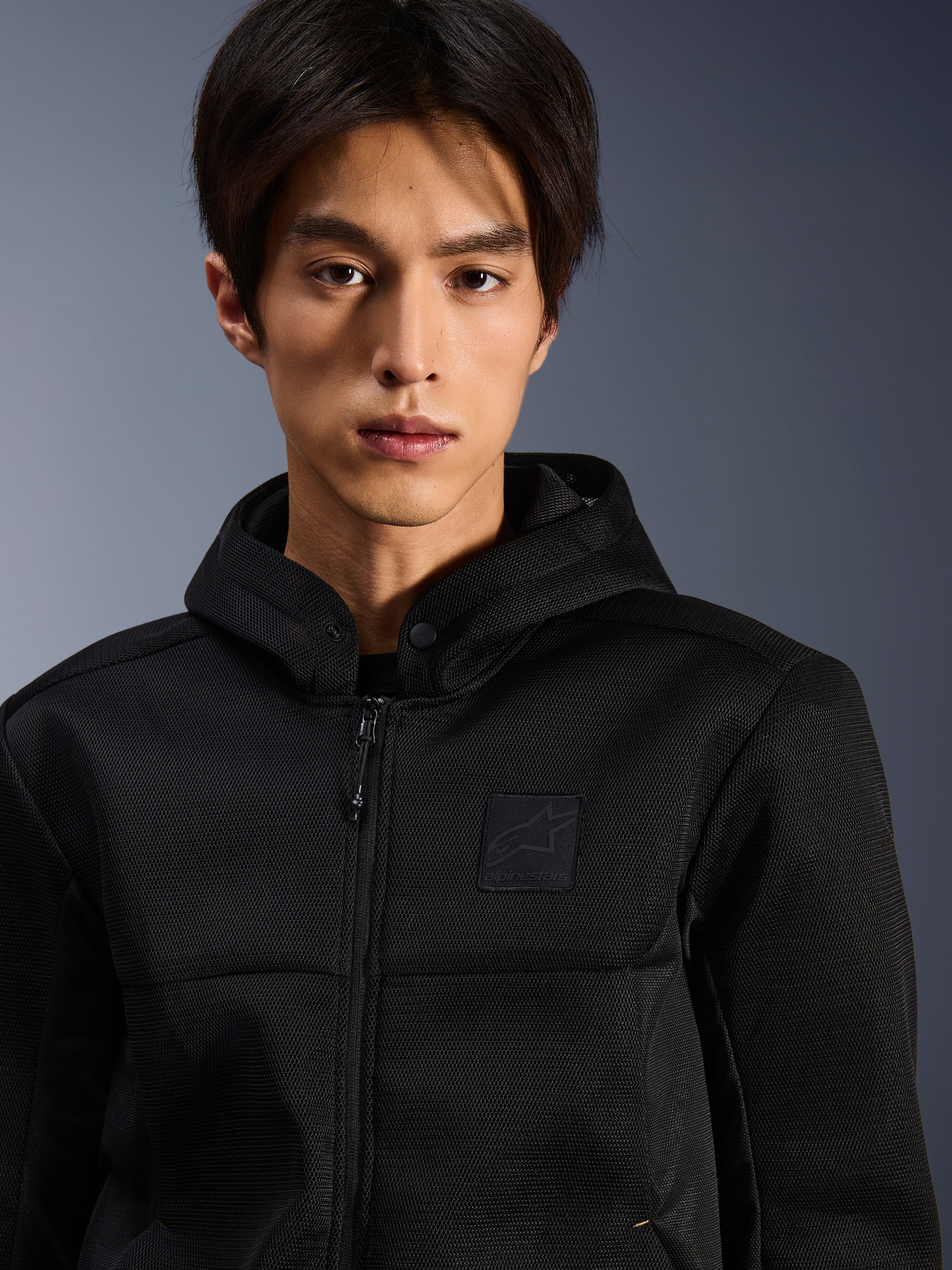 Alpinestars Chrome Superairflow Hoodie, Men's Black technical mesh motorcycle hoodie for casual riding and commuting.