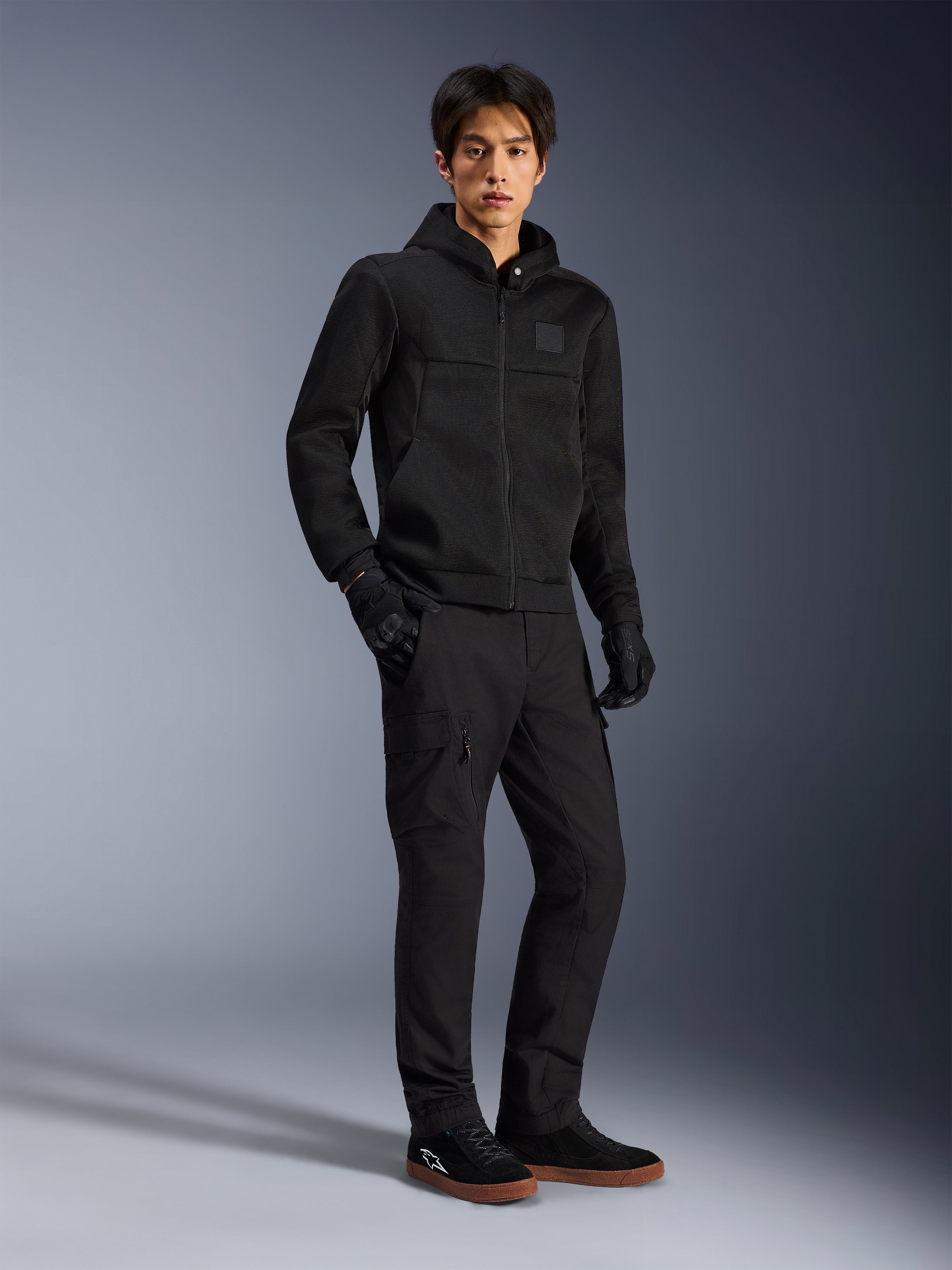 Alpinestars Chrome Superairflow Hoodie in Black, a men's protective mesh motorcycle jacket for sport riding and commuting.