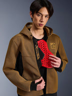 Alpinestars Chrome Superairflow Hoodie, brown and black mesh motorcycle jacket with a red internal armor insert.