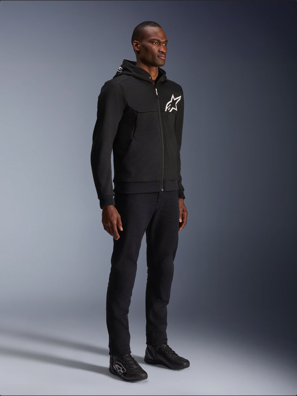Alpinestars Chrome V2 Sport Hoodie, Men's Black/White Urban Motorcycle Jacket, CE Certified tech fleece, Tech-Air Ready.