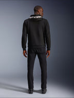 Alpinestars Chrome V2 Sport Hoodie, black tech fleece motorcycle hoodie with white hood logo, rear view on model.