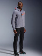 Alpinestars Chrome V2 Sport Hoodie in Gray Heather and Red Fluo, a protective urban riding hoodie worn by a male model.
