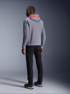 Alpinestars Chrome V2 Sport Hoodie in Gray Heather and Red Fluo, urban motorcycle textile jacket, back view on model.