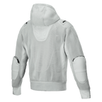 Alpinestars Moflow Air Tech Hoodie, Men's Motorcycle Jacket, Gray, Back view featuring full high-density mesh construction, mesh hood, reinforced elbow panels, and subtle Alpinestars branding, urban tech-wear design